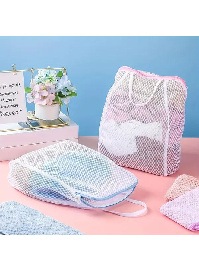 1pc Blue Polyester Honeycomb Mesh Laundry Bag with Zipper Handle for Socks Underwear Travel Clothes - Image 1